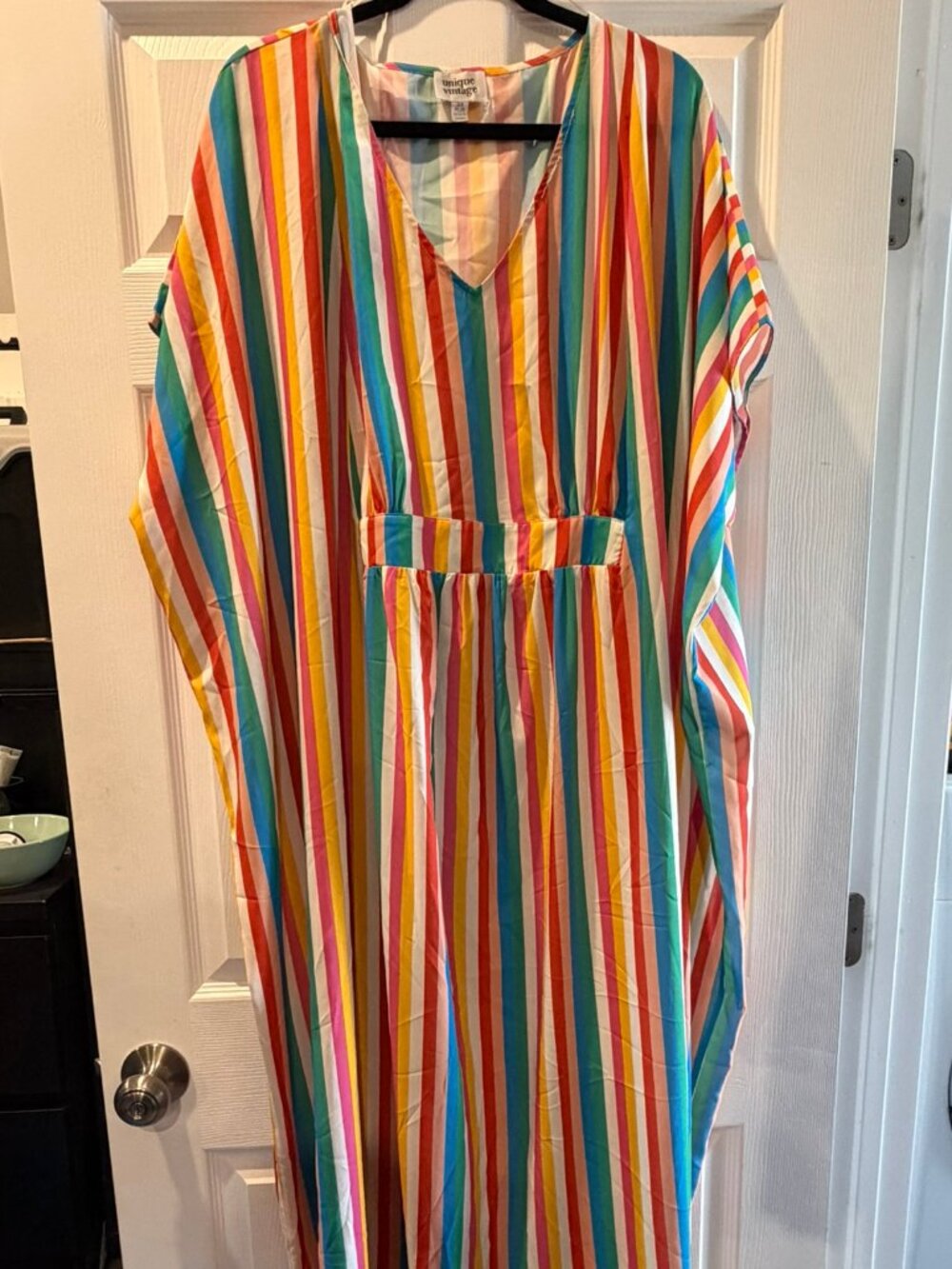 Unique Vintage Rainbow Striped Burton Caftan Dress